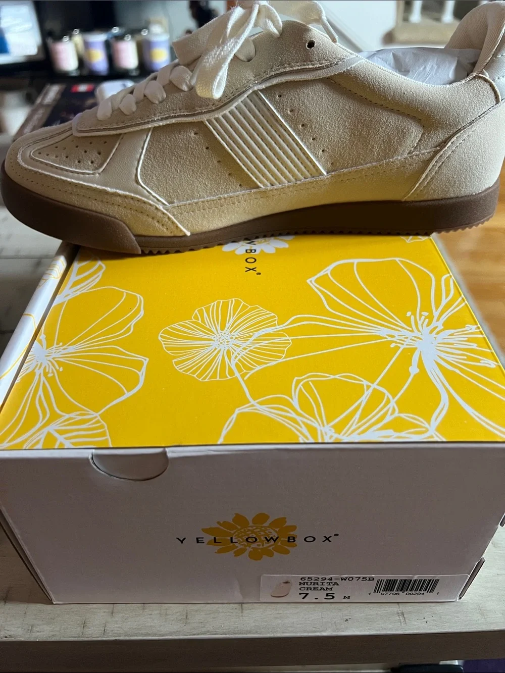 Yellow Box Cream and Brown Retro Low-Profile Sneakers